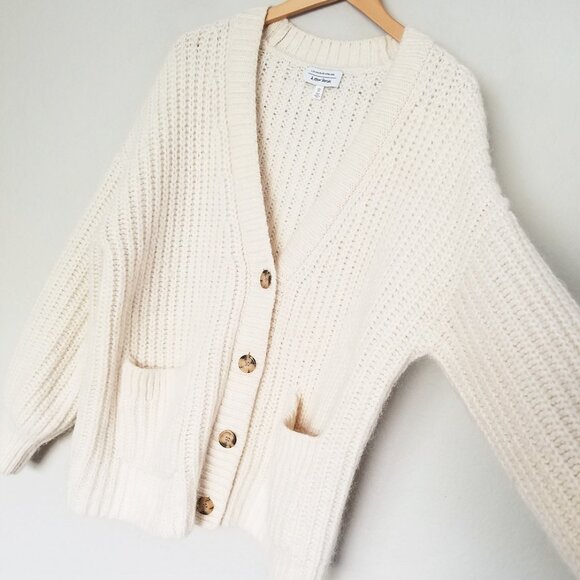 & Other Stories Oversized Rib Knit Cardigan S Alpaca Wool Blend Cream Chunky - Picture 15 of 16